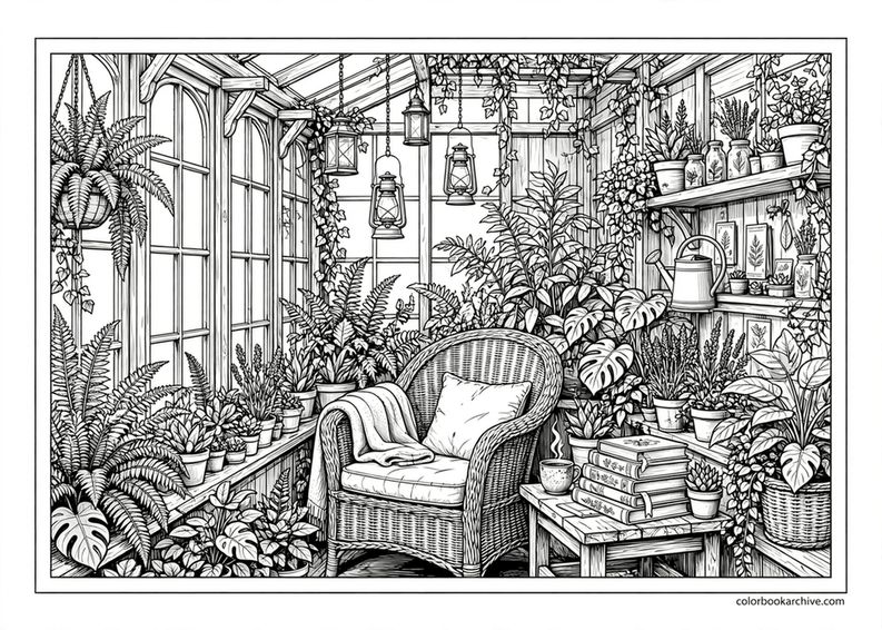 Ornate Vintage Glass Greenhouse With Plants